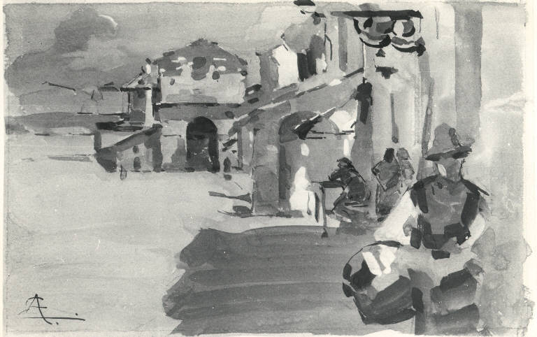 Borgo Ticino, Veduta di Borgo Ticino (dipinto) di Acerbi Ezechiele (fine/inizio secc. XIX/ XX)
