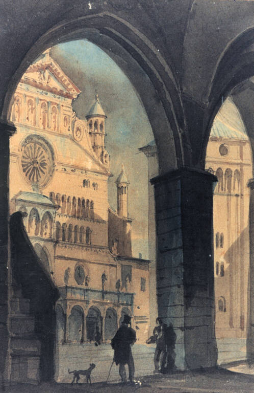 Piazza del Duomo di Cremona, Veduta di piazza del Duomo di Cremona (dipinto) di Migliara Giovanni (sec. XIX)