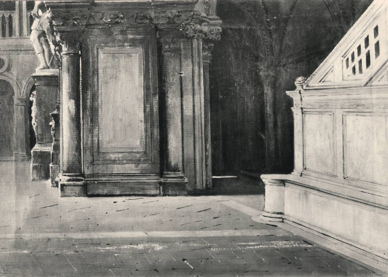 Bozzetto per quadro storico, Interno di palazzo (dipinto) di Michis Pietro (sec. XIX)