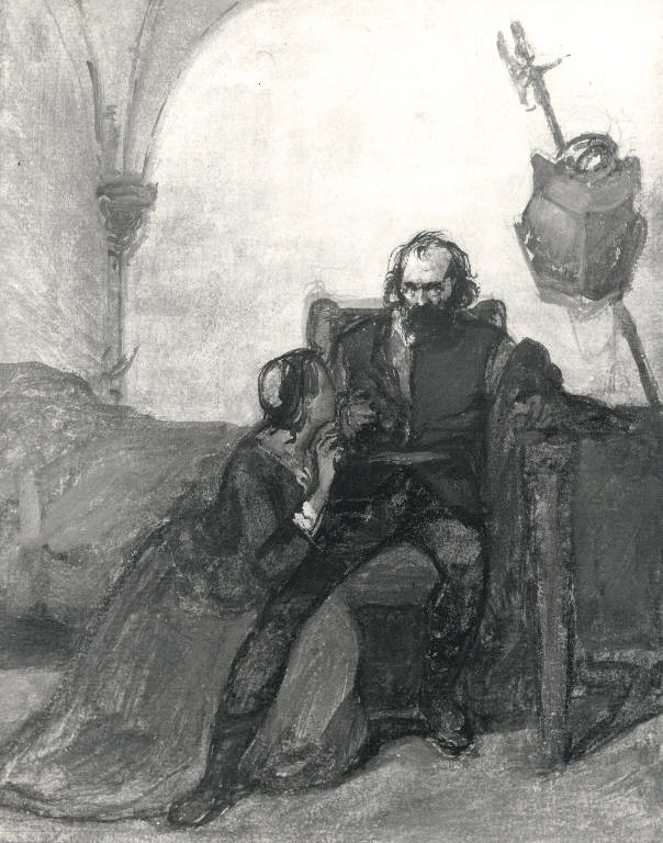 Il sicario disarmato dalle preghiere della moglie, Sicario disarmato (dipinto) di Massacra Pasquale (sec. XIX)