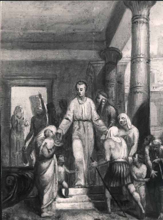 S. Antonio offre ai poveri i suoi averi, Sant'Antonio abate offre ai poveri i suoi averi (dipinto) di Massacra Pasquale (sec. XIX)