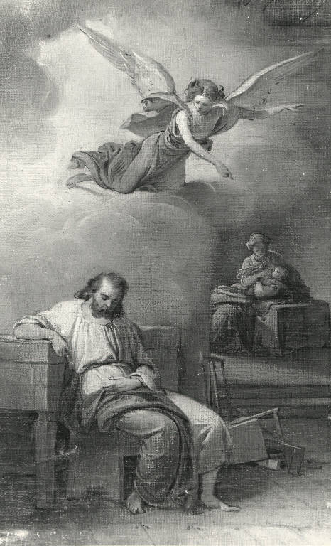 L'Angelo avverte San Giuseppe dei progetti di Erode, Sogno di San Giuseppe (dipinto) di Barbotti Paolo (sec. XIX)