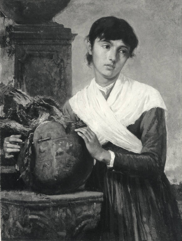 Giovinetta con secchio di verdure, Ritratto di donna (dipinto) di Beri Marcello (fine sec. XIX)
