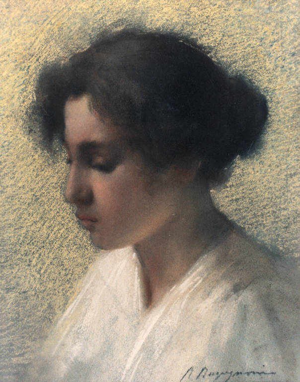 Profilo femminile, Ritratto di donna (dipinto) di Borgognoni Romeo (primo quarto sec. XX)