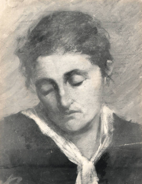 Ritratto di donna pensosa, Ritratto di donna (dipinto) di Rossi Erminio (ultimo quarto sec. XX)