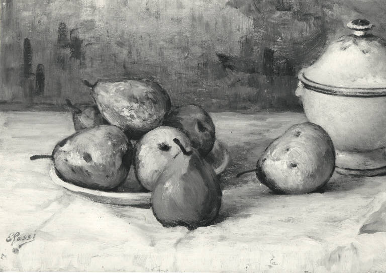 Natura morta, Natura morta con frutta (dipinto) di Rossi Erminio (secc. XIX/ XX)