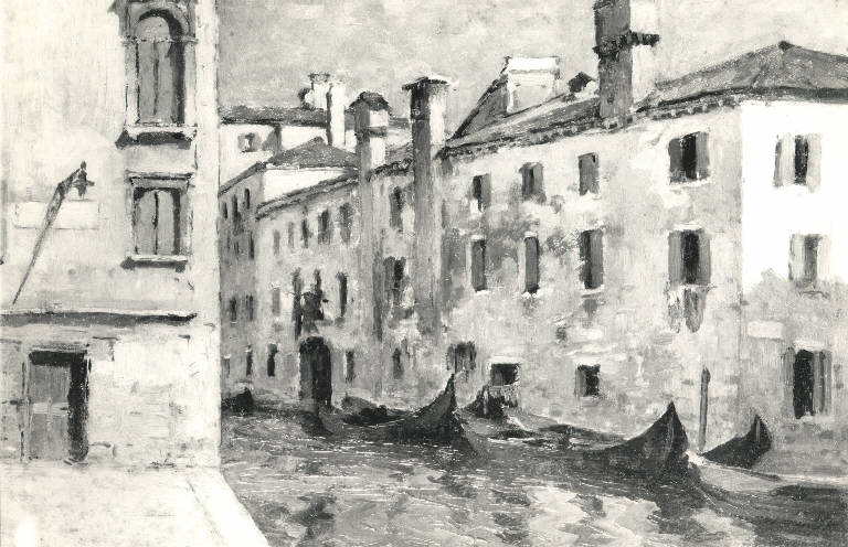 Canale della laguna, Veduta di un canale (dipinto) di Rossi Erminio (secc. XIX/ XX)