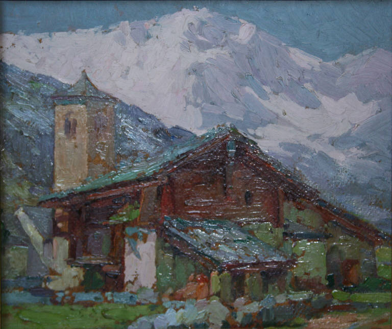 Macugnaga, Paesaggio montano (dipinto) di Borgognoni Romeo (sec. XX)