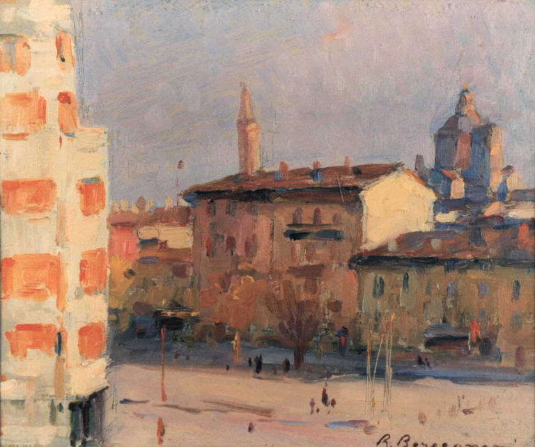 Veduta di Pavia da piazza Dante, Veduta di Pavia (dipinto) di Borgognoni Romeo (sec. XX)