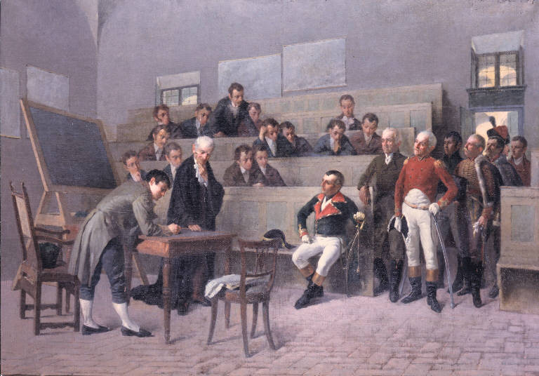 Napoleone assiste ad una lezione di fisica, Napoleone assiste ad una lezione di fisica (dipinto) di Borgognoni Romeo (sec. XX)
