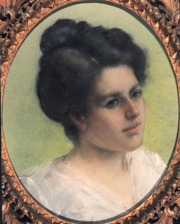 Ritratto della signora Stanzani, Ritratto di donna (dipinto) di Borgognoni Romeo (primo quarto sec. XX)