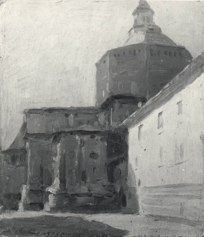 Il Duomo di Pavia, Veduta del Duomo di Pavia (dipinto) di Borgognoni Romeo (sec. XIX)