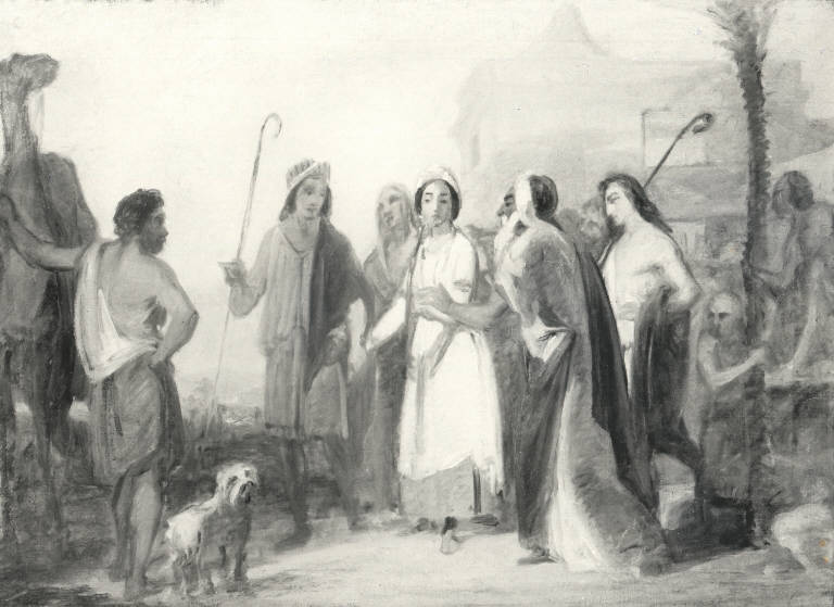 Rebecca presentata da Elizer ad Adamo e Isacco, Rebecca chiesta in matrimonio (dipinto) di Massacra Pasquale (sec. XIX)