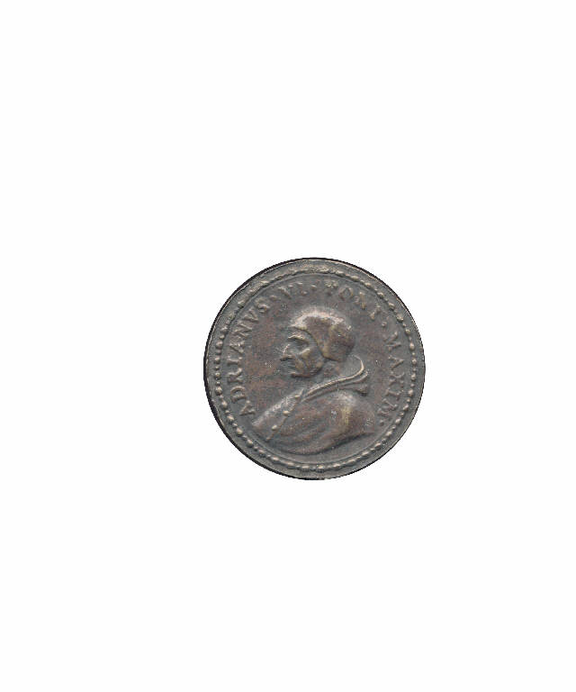 Adriano VI papa / libri (medaglia pontificia) di Mazio (bottega) (prima metà sec. XIX)