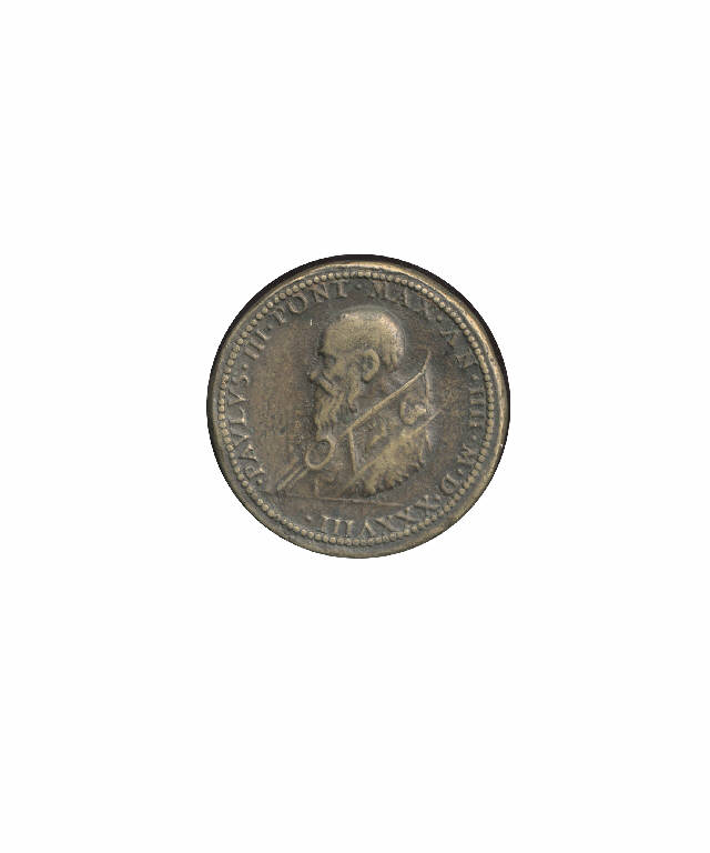 Paolo III, papa / Fuga di nemici da città assediata (medaglia pontificia) (secc. XVII/ XIX)