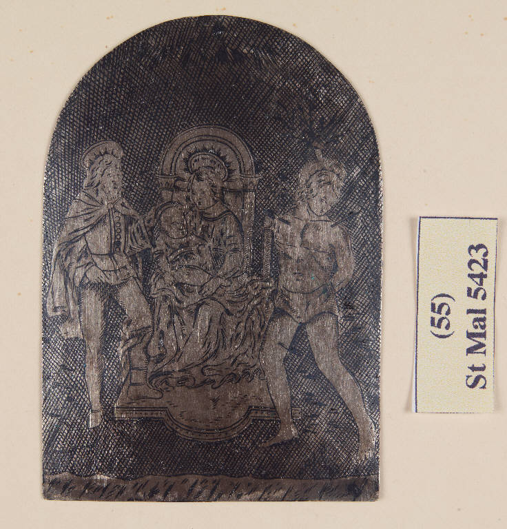 Madonna con il Bambino in trono tra San Rocco e San Sebastiano, Madonna in trono e Santi (niello) - ambito lombardo (ultimo quarto sec. XV)