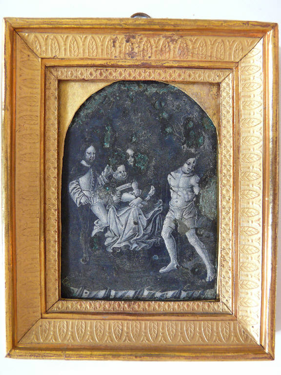 Madonna con il Bambino in trono tra San Rocco e San Sebastiano, Madonna in trono e Santi (smalto) - ambito lombardo (fine sec. XV)