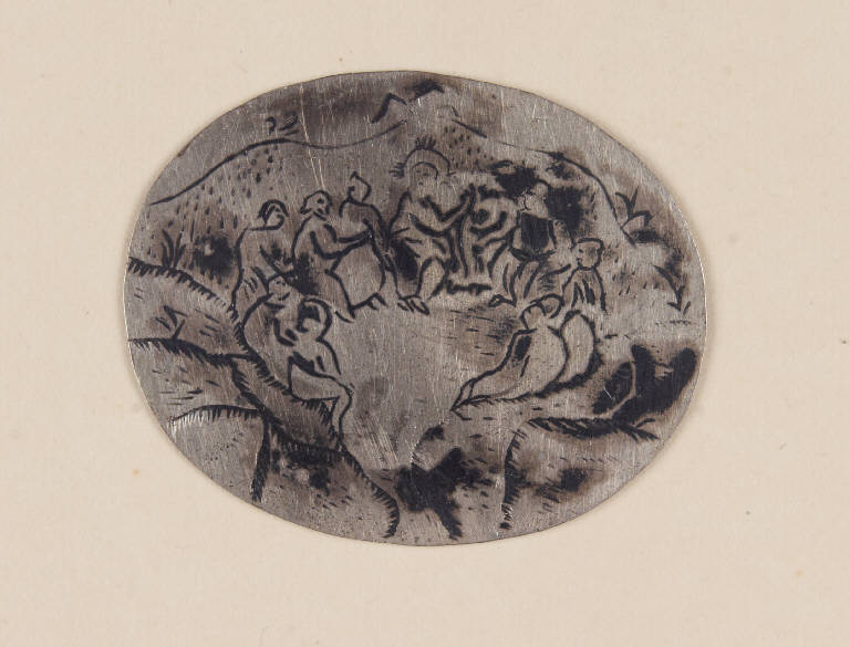 Figure sedute in un paesaggio, Figure in un paesaggio (niello) - ambito italiano (secc. XVIII/ XIX)