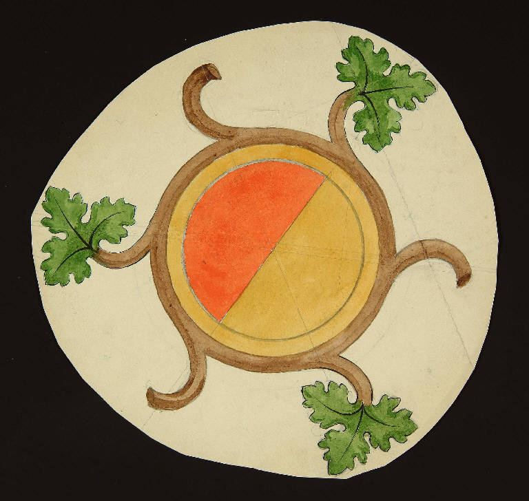 motivo decorativo tondo con motivi vegetali (disegno) di Bagatti Valsecchi Giuseppe; Bagatti Valsecchi Fausto (secc. XIX/ XX)