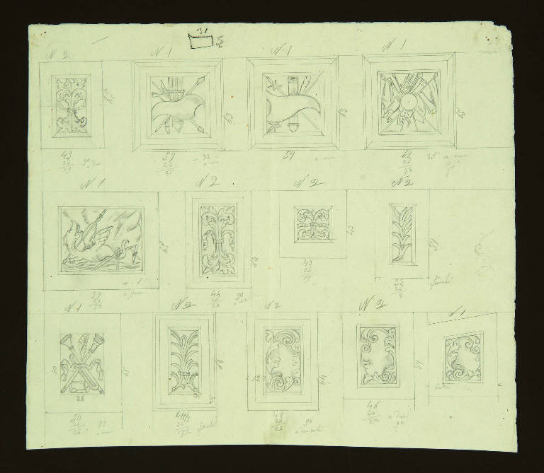 MOTIVI DECORATIVI PER SPECCHIATURE (disegno) di Bagatti Valsecchi Fausto; Bagatti Valsecchi Giuseppe (secc. XIX/ XX)