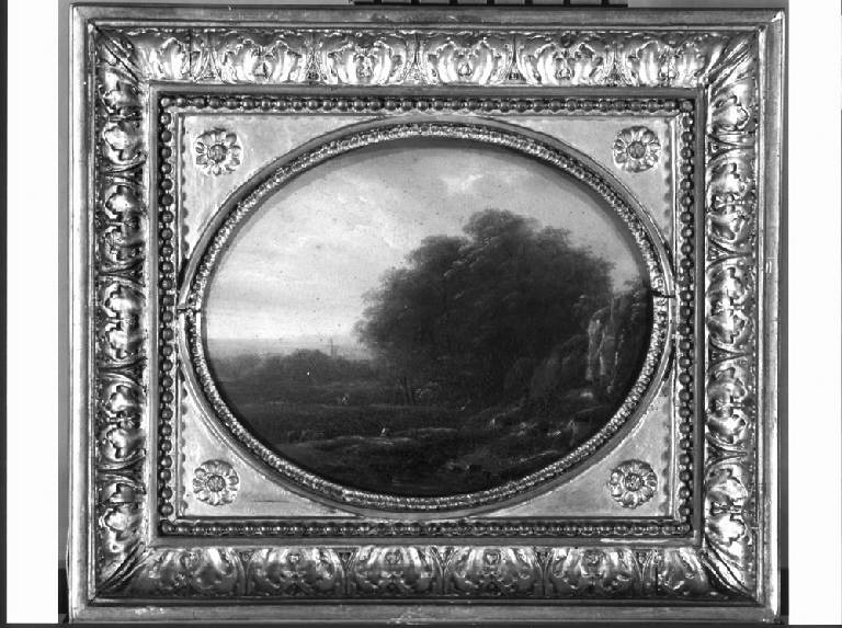 PASCOLI,ALBERI E TORRENTE (dipinto) di Crepin Louis Philippe (attr.) (secondo quarto sec. XIX)