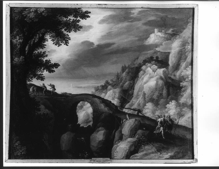 PAESAGGIO CON TOBIA E L'ANGELO (dipinto) di Bril Paul (fine sec. XVI)