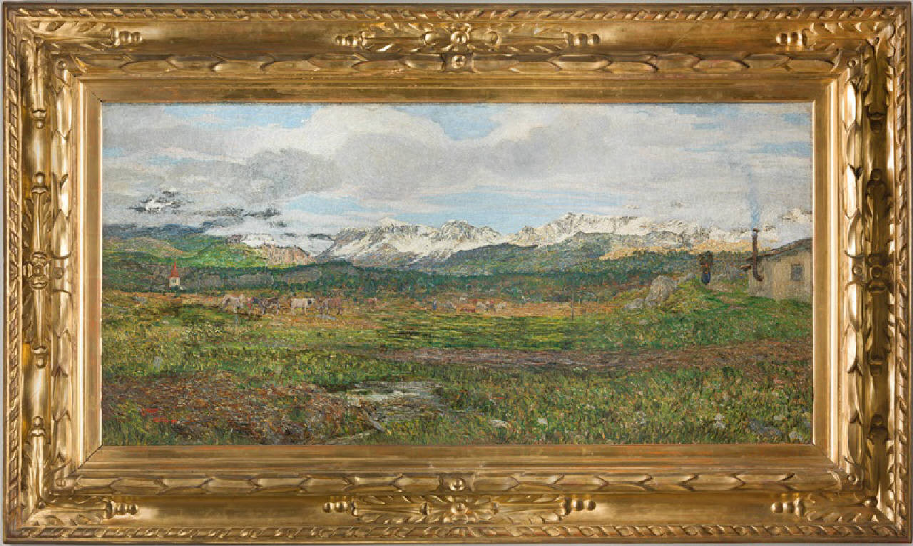 Paesaggio sul Maloja (Ritorno al paese natio), paesaggio montano (dipinto) di Segantini Giovanni (fine sec. XIX)