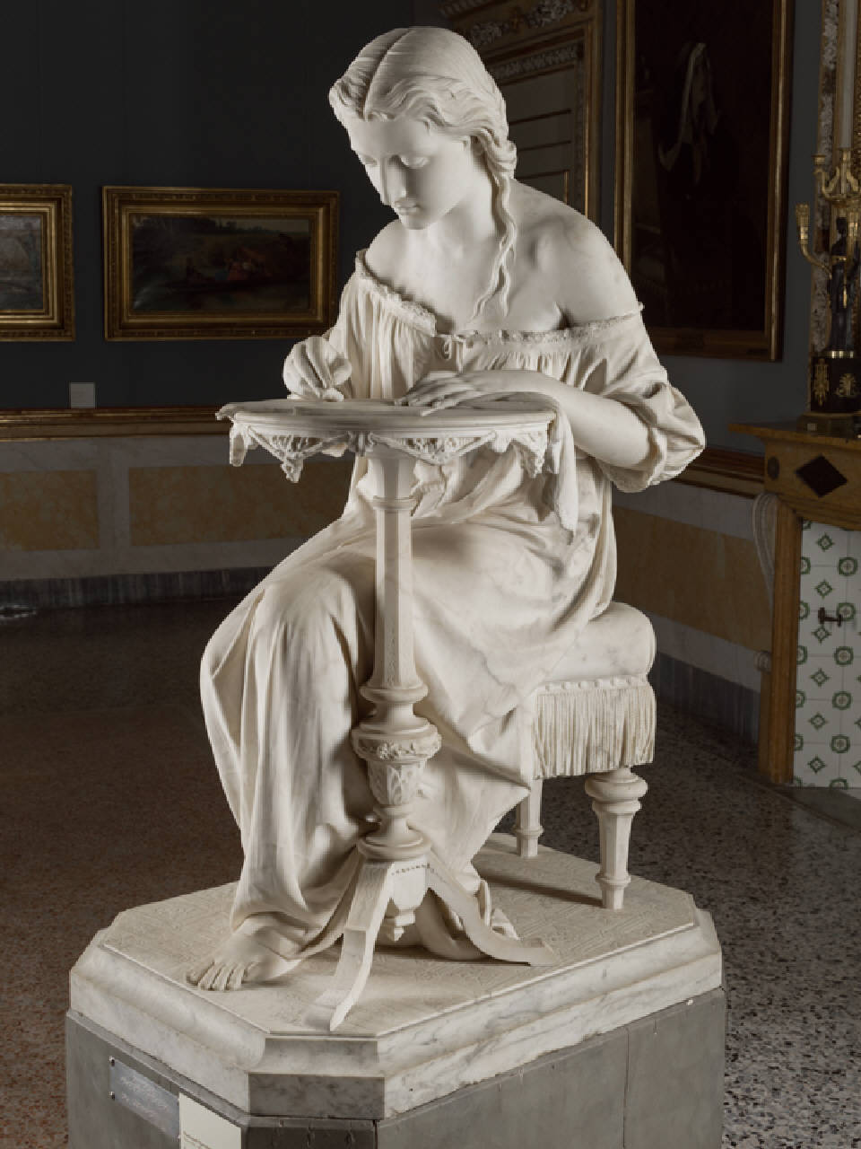 Fanciulla intenta a scrivere, fanciulla che scrive (statua) di Spertini Giovanni (terzo quarto sec. XIX)
