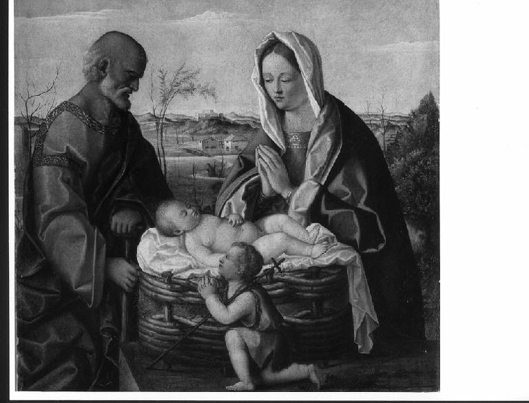 ADORAZIONE DEL BAMBINO CON SAN GIOVANNINO (dipinto) di Bellini Giovanni detto Giambellino (bottega) (sec. XVI)