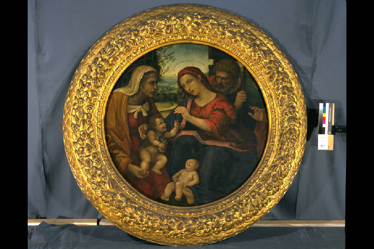 SACRA FAMIGLIA CON SANTA ELISABETTA E SAN GIOVANNINO (dipinto) di Bazzi Giovanni Antonio detto Sodoma (bottega) (sec. XVI)