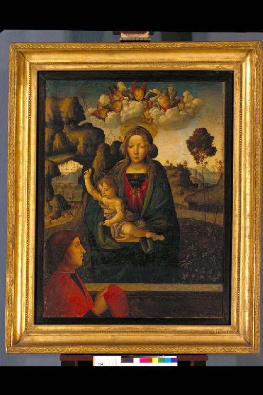 MADONNA CON IL BAMBINO E DEVOTO (dipinto) di Bernardino di Betto detto Pinturicchio (bottega) (inizio sec. XVI)