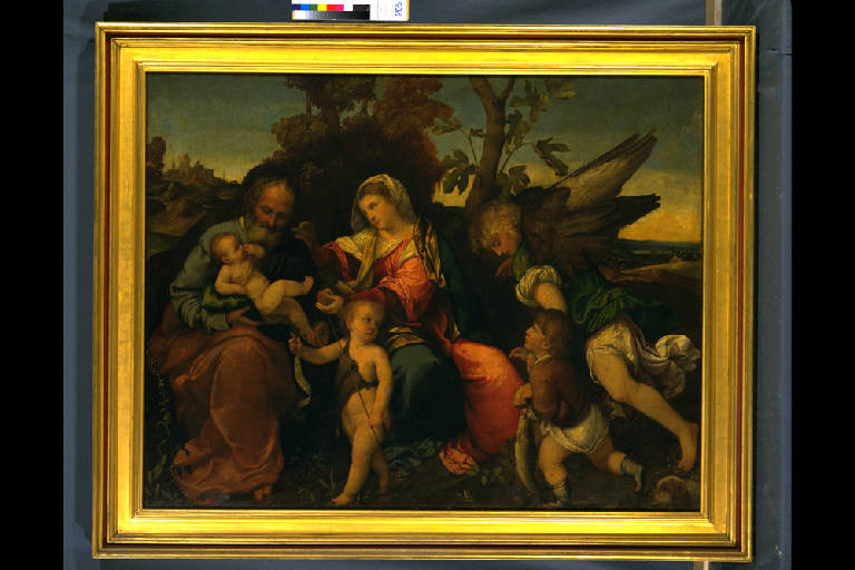 SACRA FAMIGLIA CON SAN GIOVANNINO, TOBIOLO E L'ARCANGELO RAFFAELE (dipinto) di Pitati Bonifacio de' detto Bonifacio Veronese (sec. XVI)