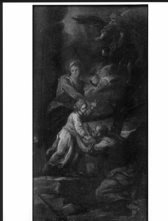 GESU' FANCIULLO TRA SAN GIUSEPPE E LA MADONNA (dipinto) - scuola lombardo-veneta (prima metà sec. XVIII)