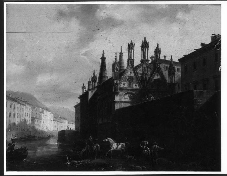 CITTÀ CON FIGURE (dipinto) di Renica Giovanni (metà sec. XIX)