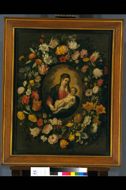 MADONNA CON IL BAMBINO IN UNA GHIRLANDA DI FIORI (dipinto) di Daniels Andries (sec. XVII)