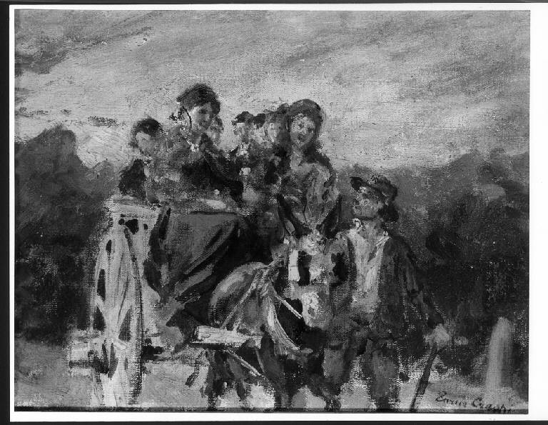 Ritorno dai campi, CONTADINE SU CARRO (dipinto) di Crespi Enrico (sec. XIX)