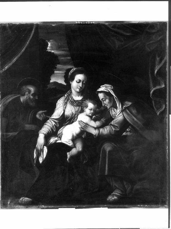 SACRA FAMIGLIA CON SANT'ANNA (dipinto) - scuola emiliana (fine/inizio secc. XVI/ XVII)
