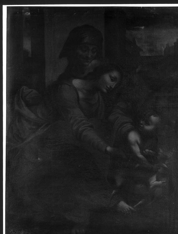 Madonna con Sant'Anna e Bambino che gioca con l'Agnellino, MADONNA IN GREMBO A SANT'ANNA CON BAMBINO CHE GIOCA CON UN AGNELLINO (dipinto) di Bianchi Andrea detto Vespino (sec. XVII)