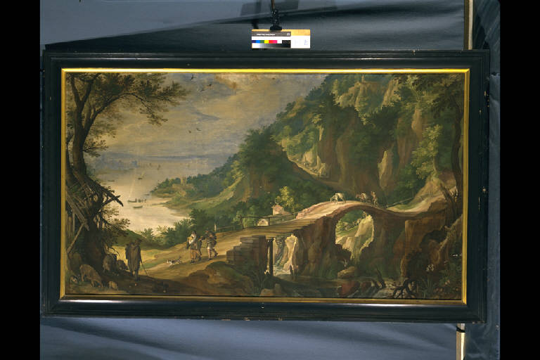 PAESAGGIO CON PASTORI E PELLEGRINI (dipinto) di Bril Paul (fine sec. XVI)