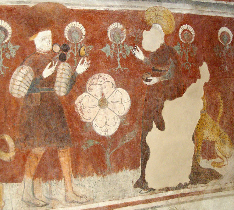 Scena cortesi e di caccia (dipinto murale) - ambito lombardo (metà sec. XV)
