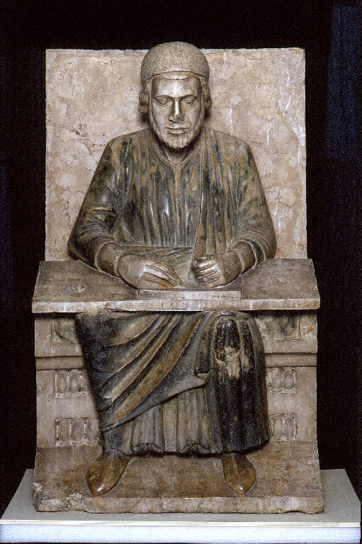 Virgilio in cattedra, Ritratto d'uomo (scultura) di Maestro campionese - manifattura campionese (fine/inizio secc. XII/ XIII)