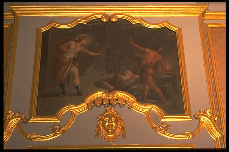 Apollo si trova nella fucina di Vulcano, APOLLO UCCIDE I CICLOPI (dipinto) di Persenda, Michel, Angelo - scuola emiliana (sec. XVIII)