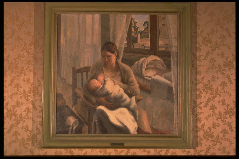Maternità, FIGURA FEMMINILE SEDUTA (dipinto) di Quaiotto, Eva (prima metà sec. XX)