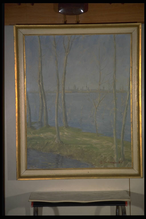 Lago di mezzo, PAESAGGIO CON LAGO v Paesaggio lacustre (dipinto) di Scaravelli, Giordano (metà sec. XX)