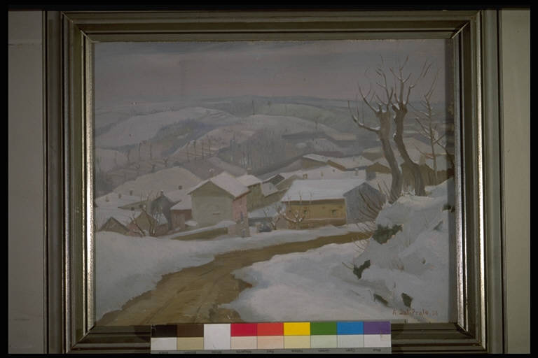 Solferino sotto la neve, PAESAGGIO CON ARCHITETTURE (dipinto) di Dal, Prato, Alessandro (sec. XX)
