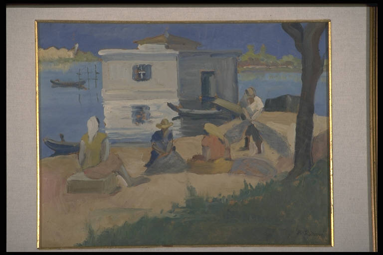 Casa del Pesce, PAESAGGIO CON LAGO v Paesaggio lacustre (dipinto) di Resmi, Guido (prima metà sec. XX)