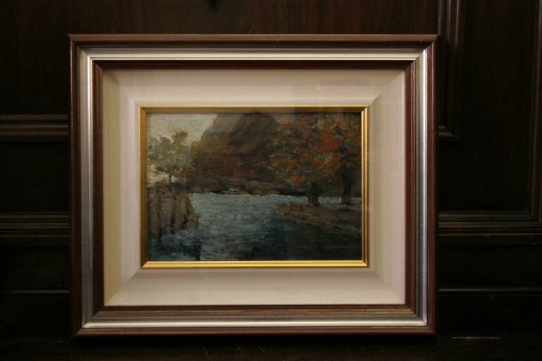Il golfo di Riva, PAESAGGIO CON LAGO v Paesaggio lacustre (dipinto) di Pedretti, S. (secondo quarto sec. XX)