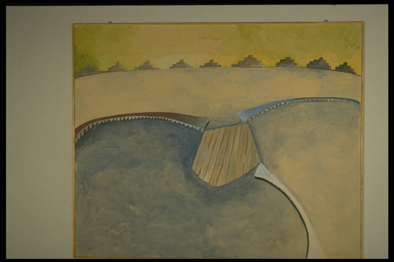 La grande diga, PAESAGGIO FANTASTICO (dipinto) di Cantalupo, Patrizia (sec. XX)