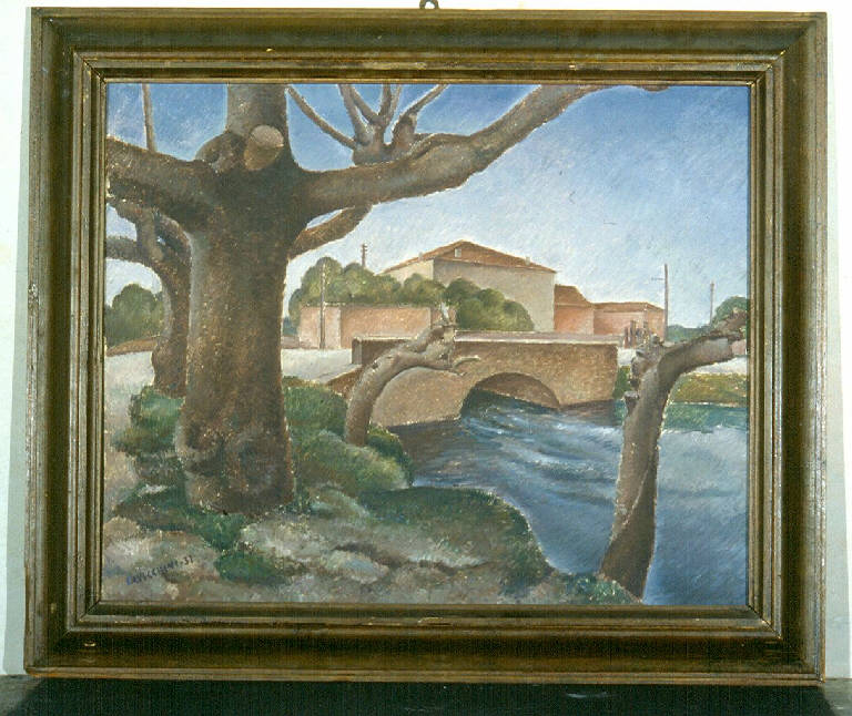Il Mincio a Goito, PAESAGGIO CON ALBERI (dipinto) di Cavicchini, Arturo (sec. XX)