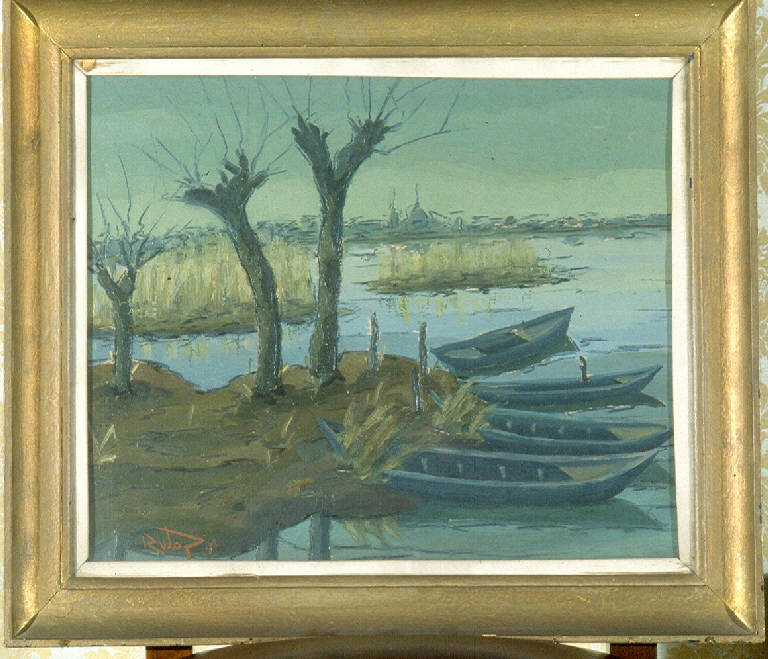 Il lago di Mantova, PAESAGGIO CON LAGO v Paesaggio lacustre (dipinto) di Galusi, Anselmo (sec. XX)